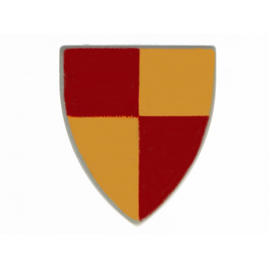 light gray minifigure shield triangular short with red and peach quarters pattern style 1