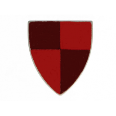 light gray minifigure shield triangular short with red maroon quarters pattern