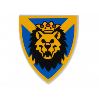 light gray minifigure shield triangular short with lion head blue and yellow pattern
