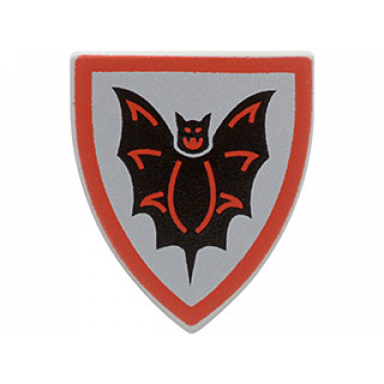light gray minifigure shield triangular short with black bat on silver background pattern