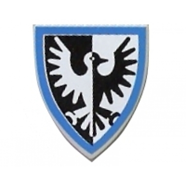 minifigure shield triangular short with black and white falcon with blue border pattern