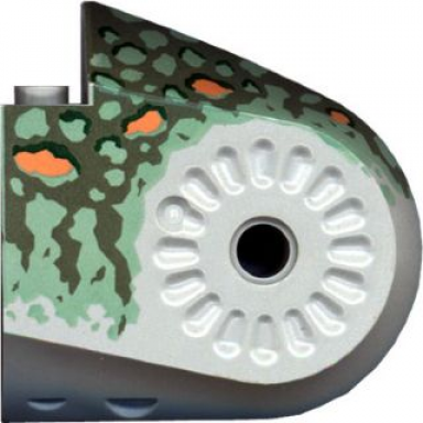 light gray dinosaur body quarter with pin holes with dark gray dark green medium orange and sand green markings spotted pattern