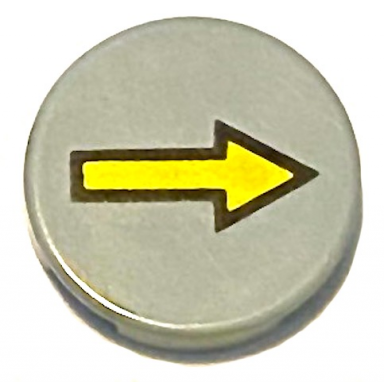 light gray tile round 2 x 2 with yellow arrow with black outline pattern