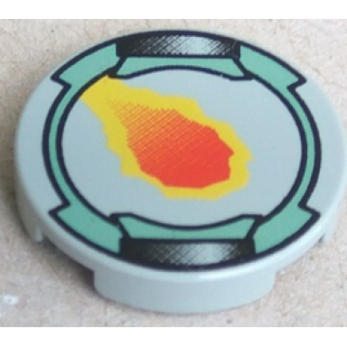 light gray tile round 2 x 2 with flame and sand green border pattern
