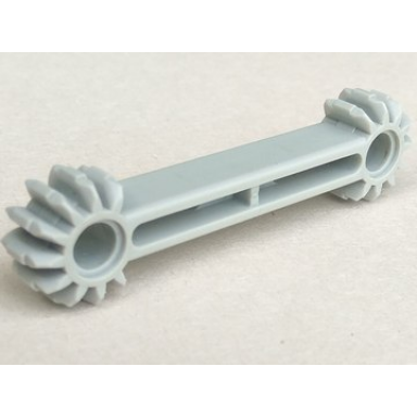 light gray technic arm 1 x 7 with gear 9 tooth double bevel ends