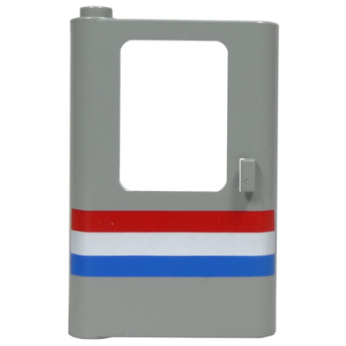 light gray door 1 x 4 x 5 train left thin support at bottom with red white blue stripe pattern