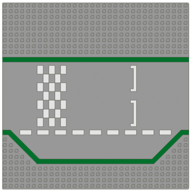 baseplate road 32 x 32 3 lane with race track with green lines and white checkered pattern