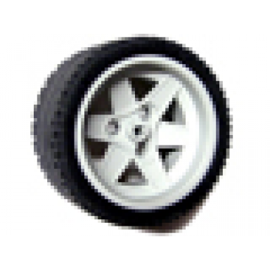 light gray wheel 56mm d x 34mm technic racing medium 3 pin holes with black tire 68.8 x 36 zr 44772 44771