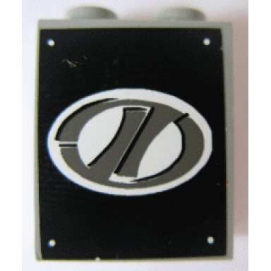 light gray panel 1 x 2 x 2 - solid studs with dark gray stylized lt on white oval racing logo pattern sticker - set 8408