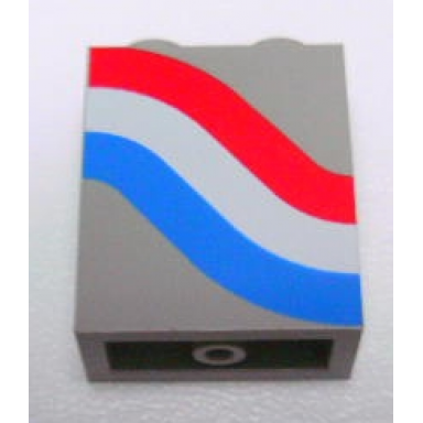 light gray panel 1 x 2 x 2 - solid studs with curved red white and blue stripes pattern left