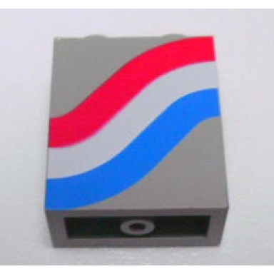 light gray panel 1 x 2 x 2 - solid studs with curved red white and blue stripes pattern right