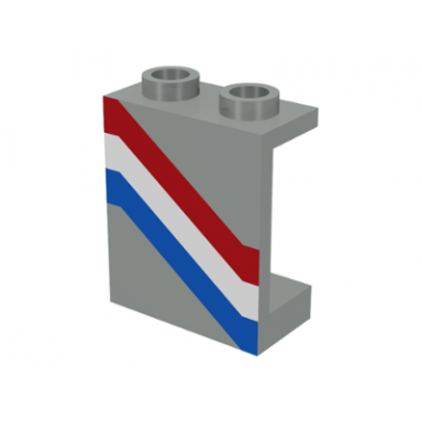 light gray panel 1 x 2 x 2 - hollow studs with angled red white and blue stripes pattern left