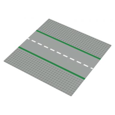 light gray baseplate road 32 x 32 9-stud straight with road pattern