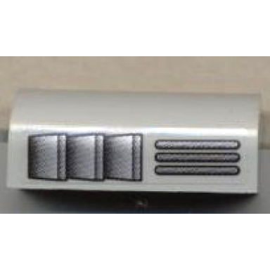 light gray slope curved 2 x 4 x 1 1 3 with 4 recessed studs with grille pattern right sticker - sets 10020 10022 10025