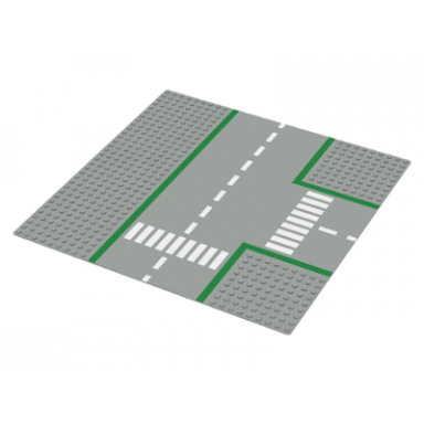 light gray baseplate road 32 x 32 9-stud t intersection with road pattern