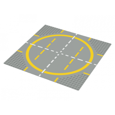 light gray baseplate road 32 x 32 9-stud landing pad with yellow circle pattern