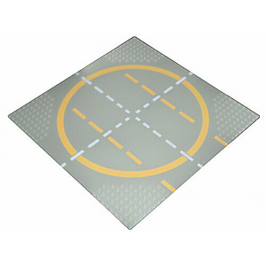 light gray baseplate road 32 x 32 9-stud landing pad with yellow circle 1-way lines yellow lines not touching circle pattern