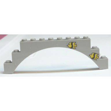 light gray arch 1 x 12 x 3 with two fish pattern stickers - set 6441