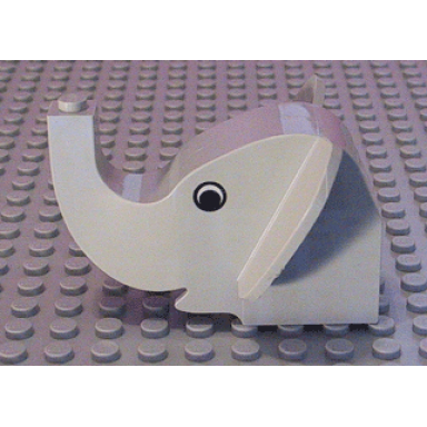 light gray elephant head brick with black and white eyes pattern