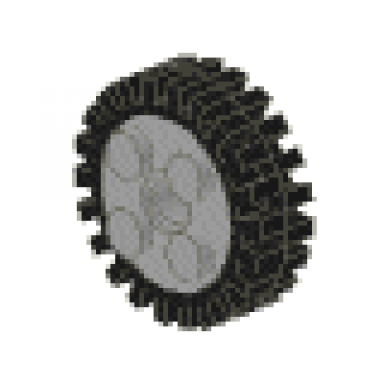 light gray wheel freestyle with technic pin hole with black tire 24mm d x 8mm offset tread - interior ridges 6248 3483