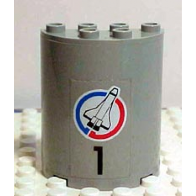 light gray cylinder half 2 x 4 x 4 with black number 1 and shuttle pattern sticker - set 6339