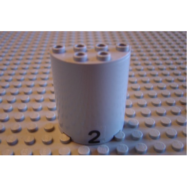 light gray cylinder half 2 x 4 x 4 with black number 2 pattern sticker - set 6339