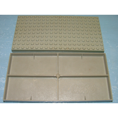 light gray brick 10 x 20 without bottom tubes with cross support and 4 side supports early baseplate