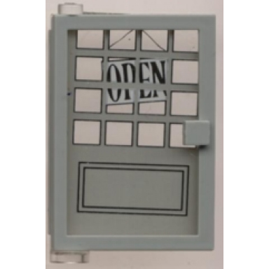 light gray door 1 x 4 x 5 left with trans-clear glass and open sign 16 small panes pattern sticker - set 6765