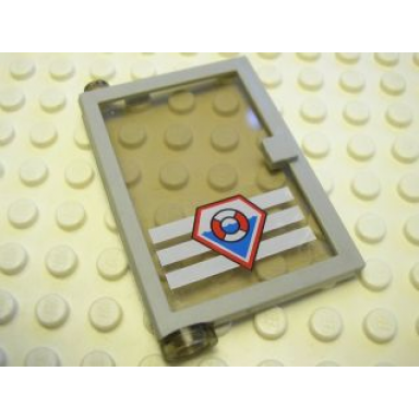 light gray door 1 x 4 x 5 left with trans-brown glass and coast guard pattern sticker - set 7047