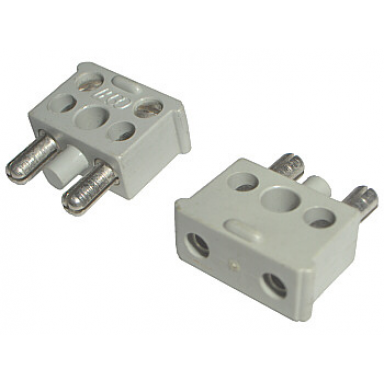 light gray electric connector 2-way male squared narrow long with center post