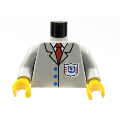 light gray torso rescue coast guard logo red tie suit buttons pattern light gray arms yellow hands