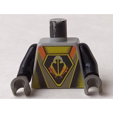 light gray torso space ufo triangular insignia pattern black arms dark gray hands