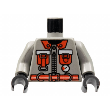light gray torso fire shirt with zipper gauge neon orange pockets belt and lapels pattern light gray arms black hands