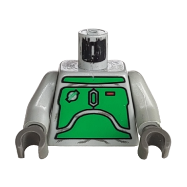 light gray torso sw mandalorian armor plates green pattern boba fett light gray arms dark gray hands