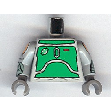 light gray torso sw mandalorian armor plates green pattern boba fett light gray arms printed dark gray hands