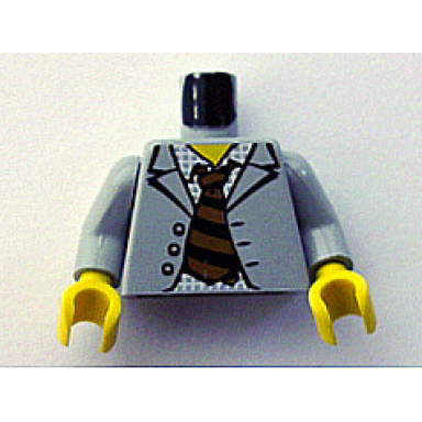 light gray torso spider-man suit with checkered shirt and striped tie pattern light gray arms yellow hands