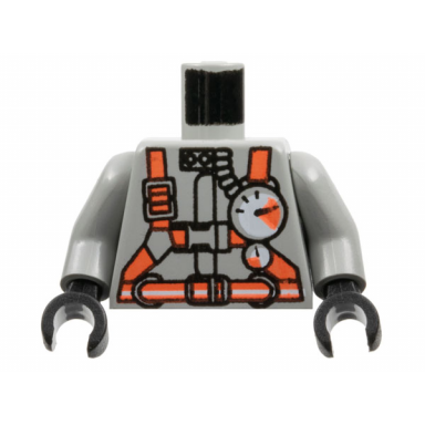 light gray torso fire shirt with gauge neon orange belt and straps pattern light gray arms black hands