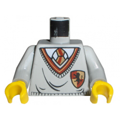light gray torso harry potter uniform gryffindor shield pattern light gray arms yellow hands