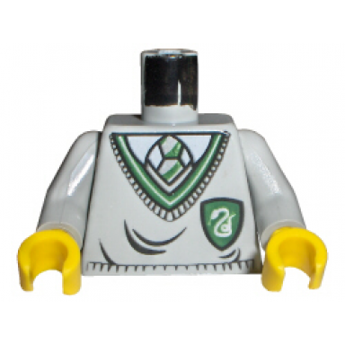 light gray torso harry potter uniform slytherin shield pattern light gray arms yellow hands