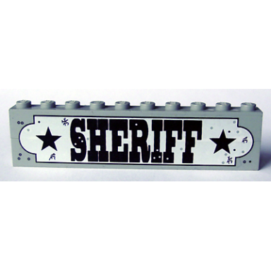 light gray stickered assembly 10 x 1 x 2 with sheriff sign pattern sticker - sets 6755 6764 - 2 brick 1 x 10
