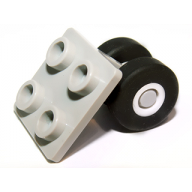 light gray plate modified 2 x 2 thin with dual wheels holder - solid pins with space shuttle wheels