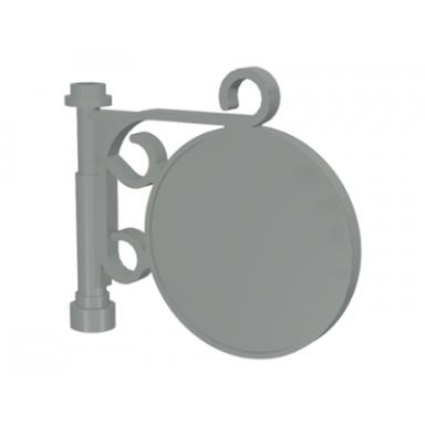 light gray road sign round on pole with ornate top attachment