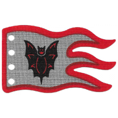 light gray cloth flag 8 x 5 wave with red border and fright knights bat emblem pattern