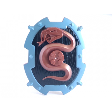 copper large figure shield 2 x 2 brick relief snake with black and sand blue pattern
