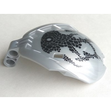 pearl light gray bionicle bohrok windscreen 4 x 5 x 7 with black scales and nuhvok-kal logo pattern
