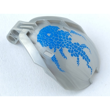 pearl light gray bionicle bohrok windscreen 4 x 5 x 7 with blue scales and gahlok-kal logo pattern