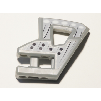 pearl light gray technic panel rc car flexible bumper left with black and white lines white circles and holes pattern stickers - set 8369