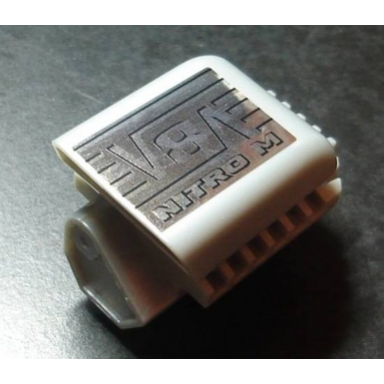 pearl light gray technic engine tuneable block with trapezoidal air scoop with chrome v8 nitro m pattern left sticker - set 8146