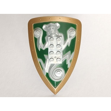 pearl light gray large figure shield 2 x 4 brick relief monkey with green and gold pattern
