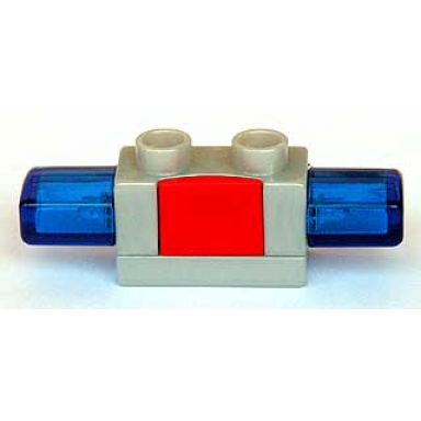 pearl light gray duplo siren with light and sound 1 x 2 base with red button and trans-dark blue light covers